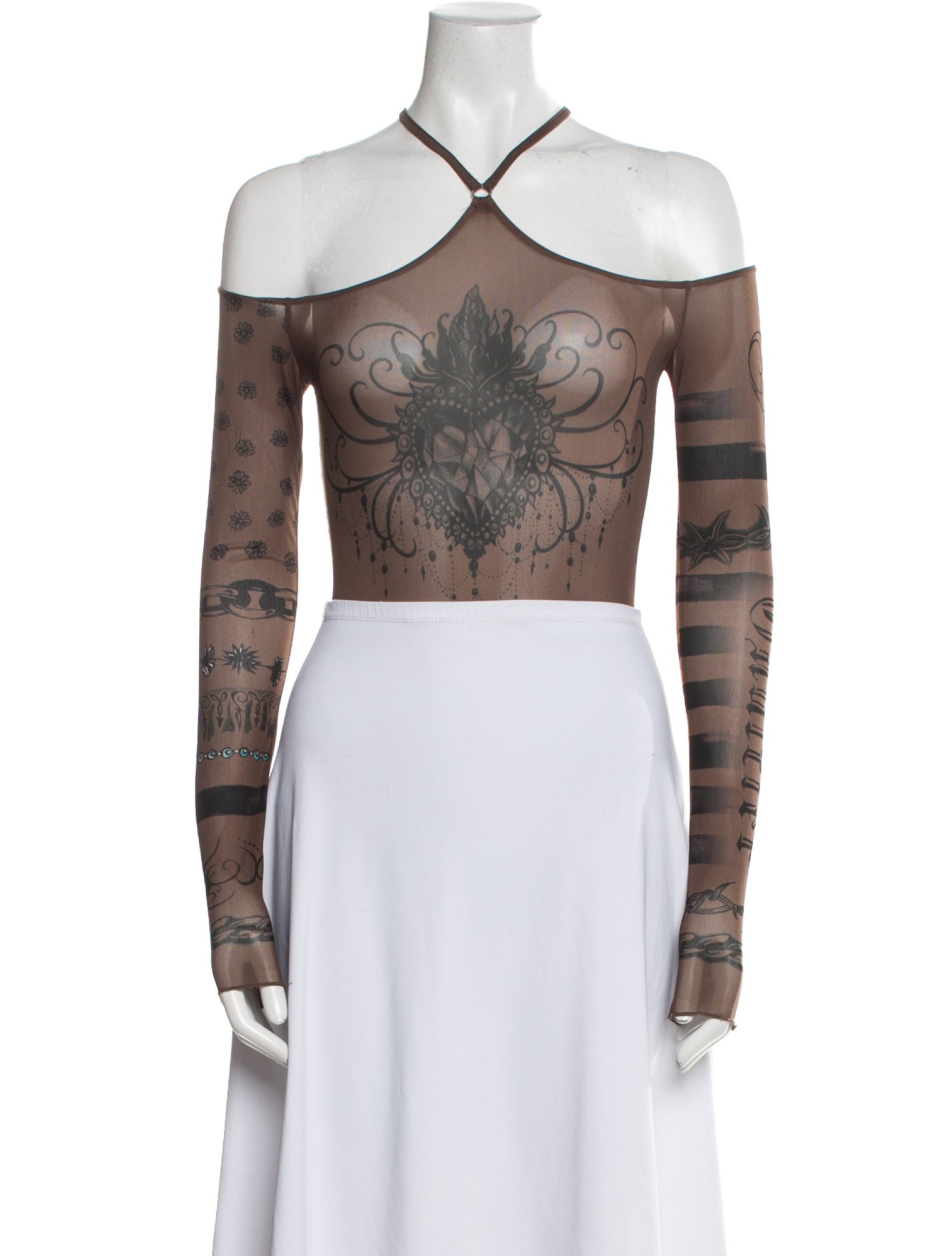 Jean Paul Gaultier x KNWLS Bodysuit Printed Crop Top