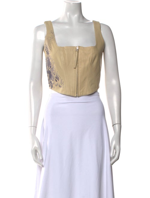 Jean Paul Gaultier Lamb Leather Square Neckline Crop Top