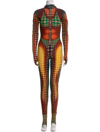 Jean Paul Gaultier Polka Dot Print Mock Neck Jumpsuit