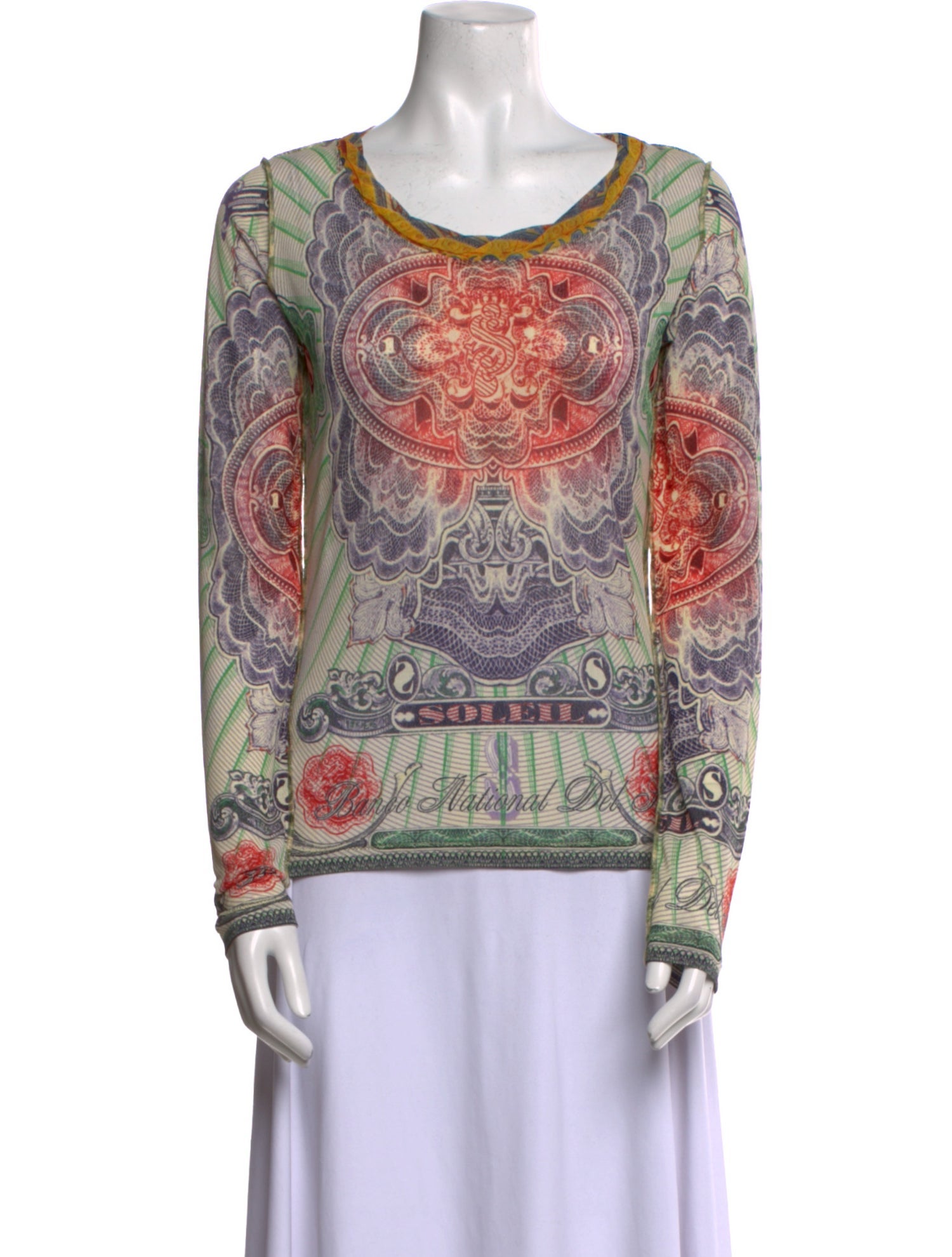 Jean Paul Gaultier Soleil Vintage 'Currency' Print Top