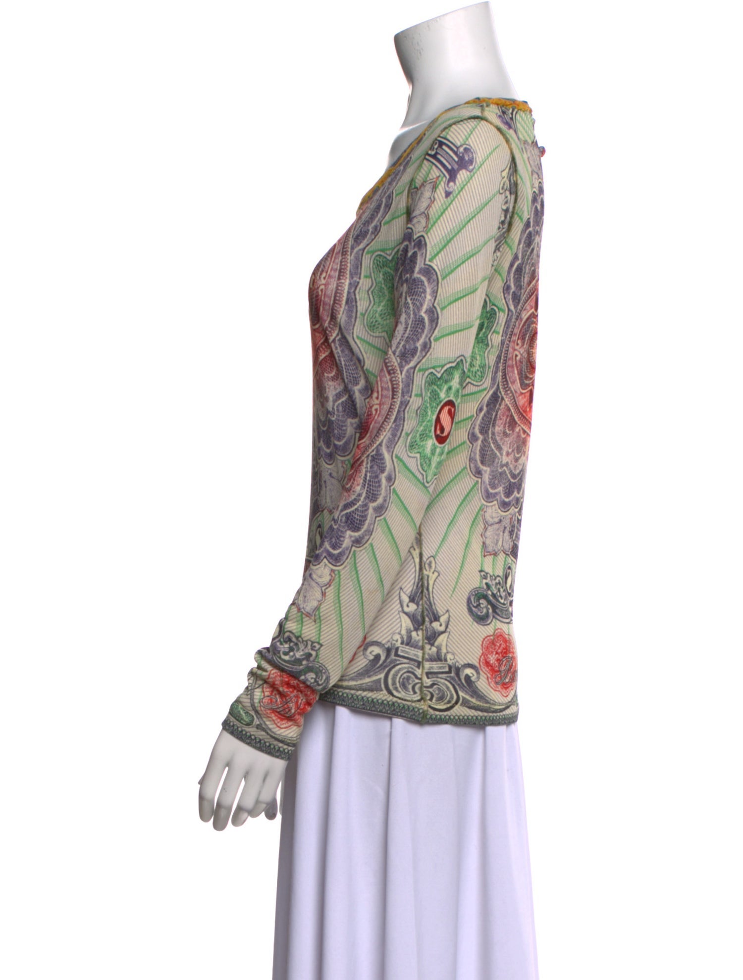 Jean Paul Gaultier Soleil Vintage 'Currency' Print Top