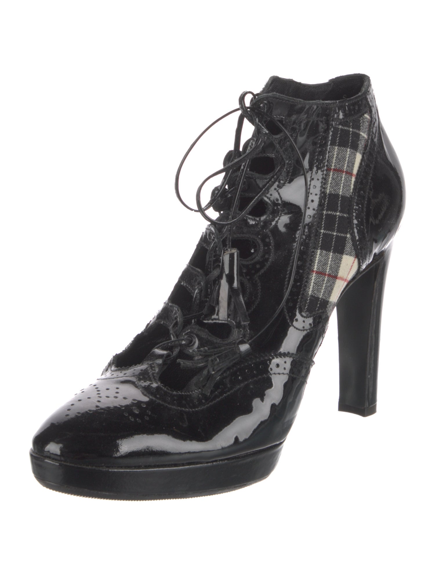 Jean Paul Gaultier Patent Leather Plaid Print Pumps