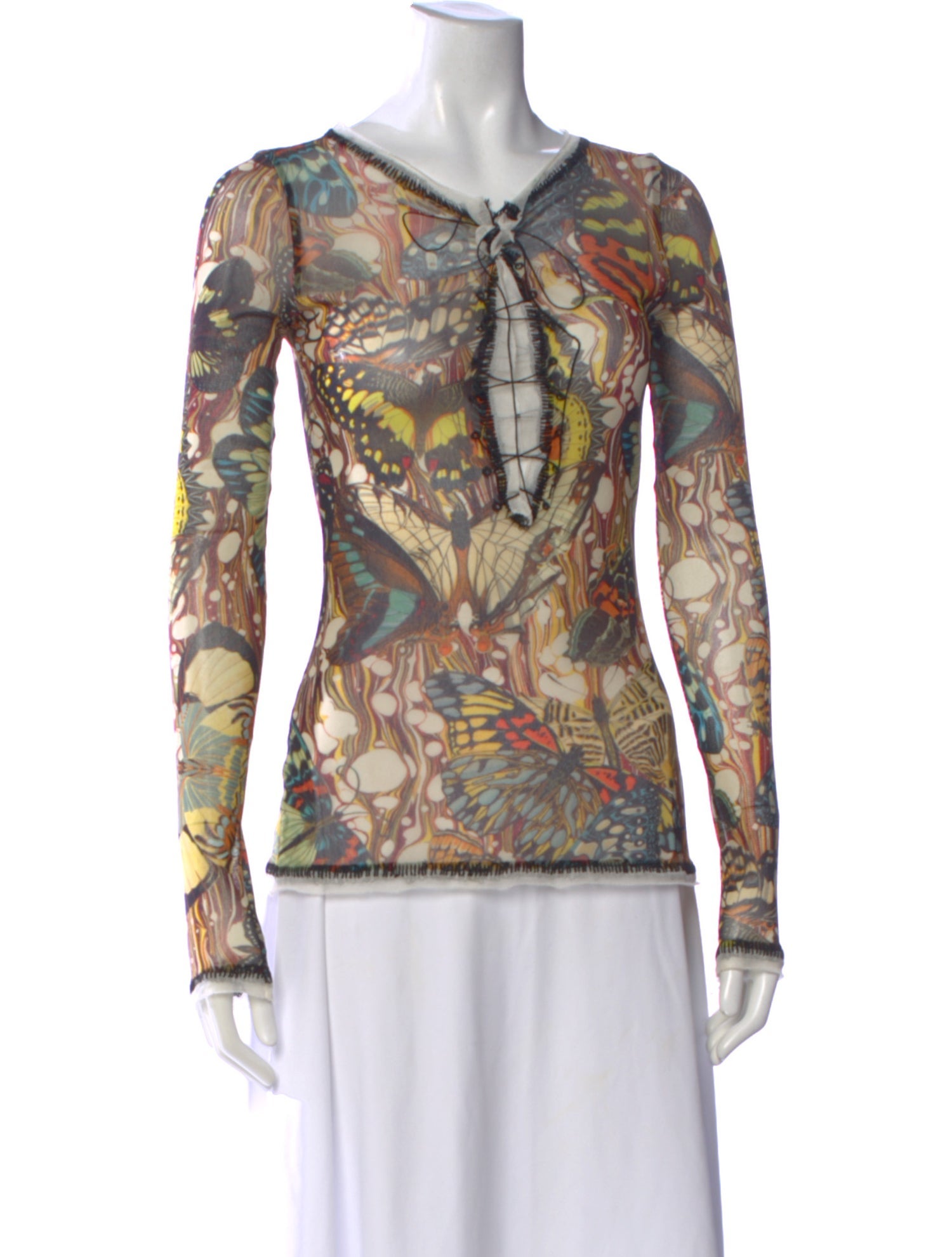 Jean Paul Gaultier Printed Tie Neck Top
