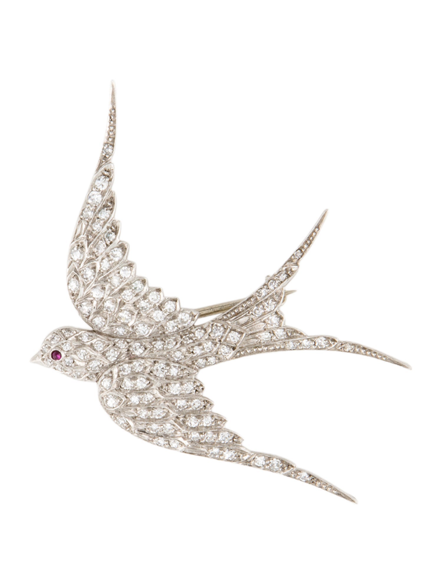 J.E. Caldwell Ruby & Diamond Swallow Brooch