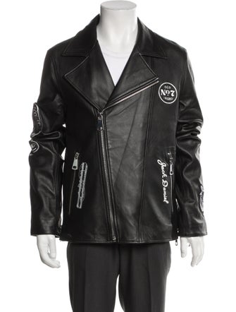 Jeff Hamilton Leather Graphic Print Moto Jacket