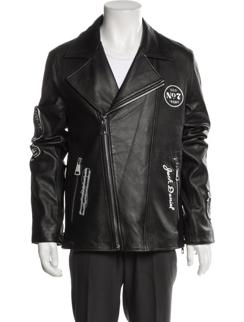 Jeff Hamilton Leather Graphic Print Moto Jacket