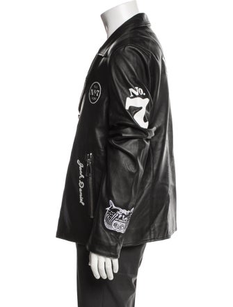 Jeff Hamilton Leather Graphic Print Moto Jacket