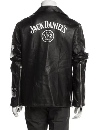 Jeff Hamilton Leather Graphic Print Moto Jacket