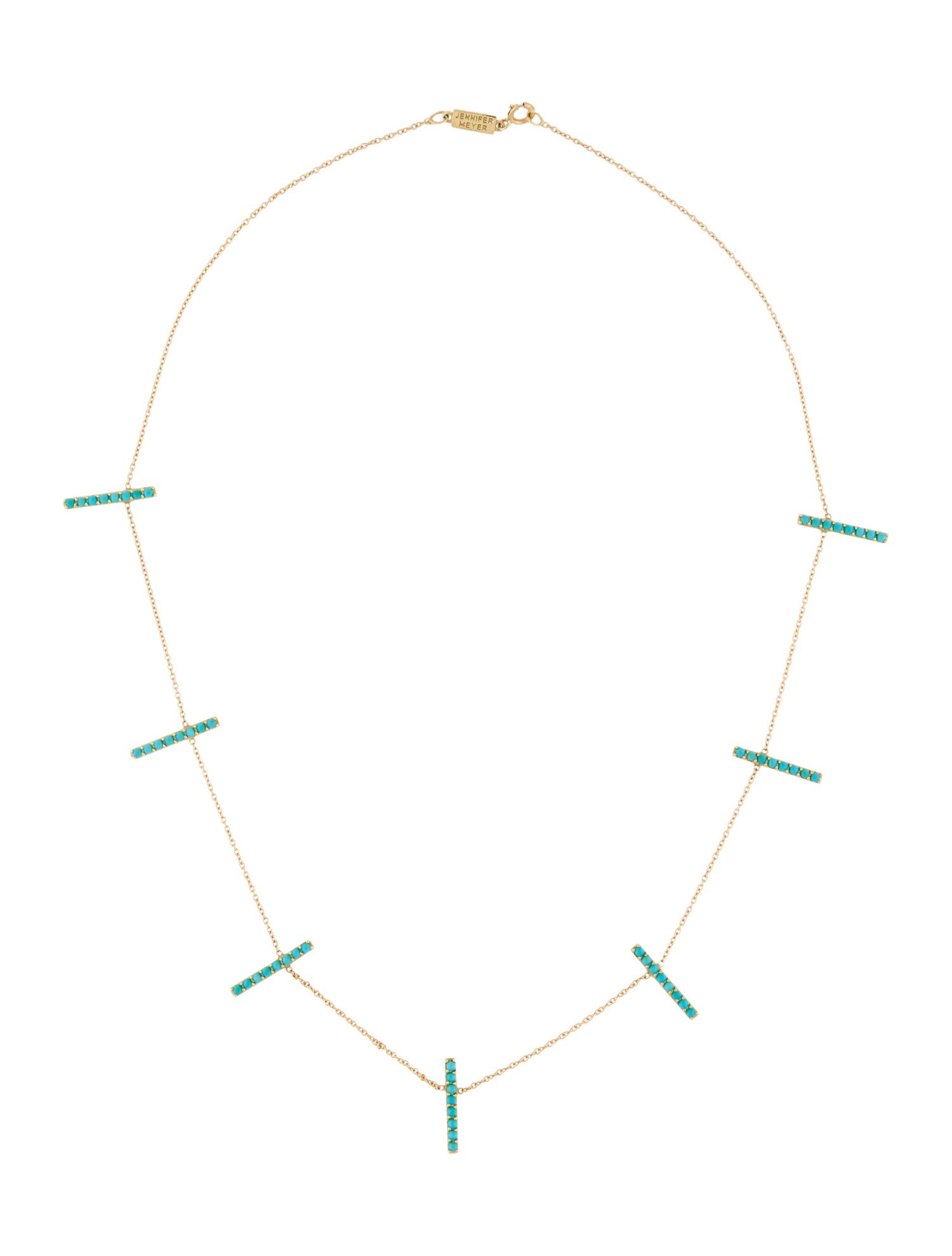 Jennifer Meyer 18K Turquoise Cross Bar Station Necklace