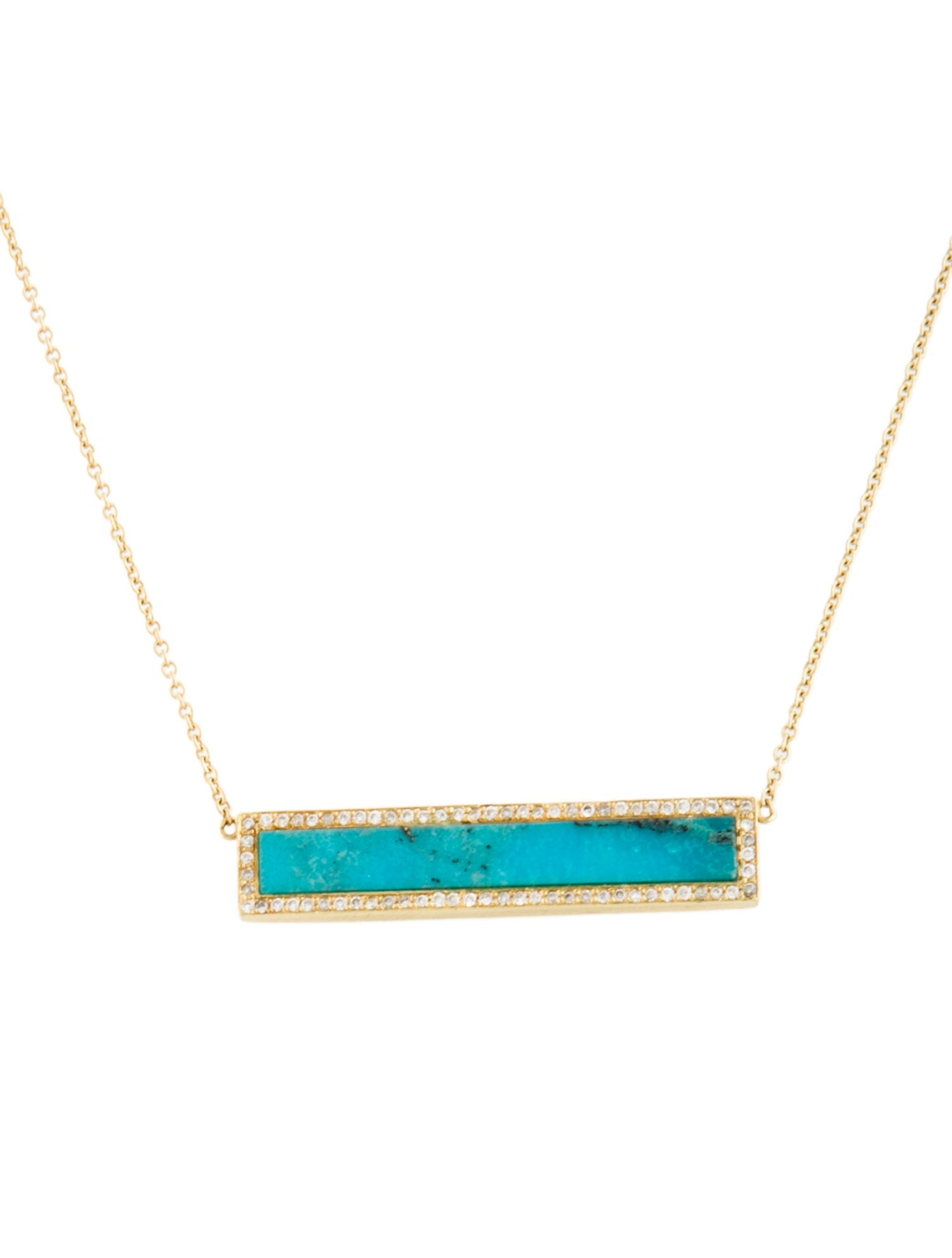 Jennifer Meyer 18K Turquoise & Diamond Bar Pendant w/ 14K Chain