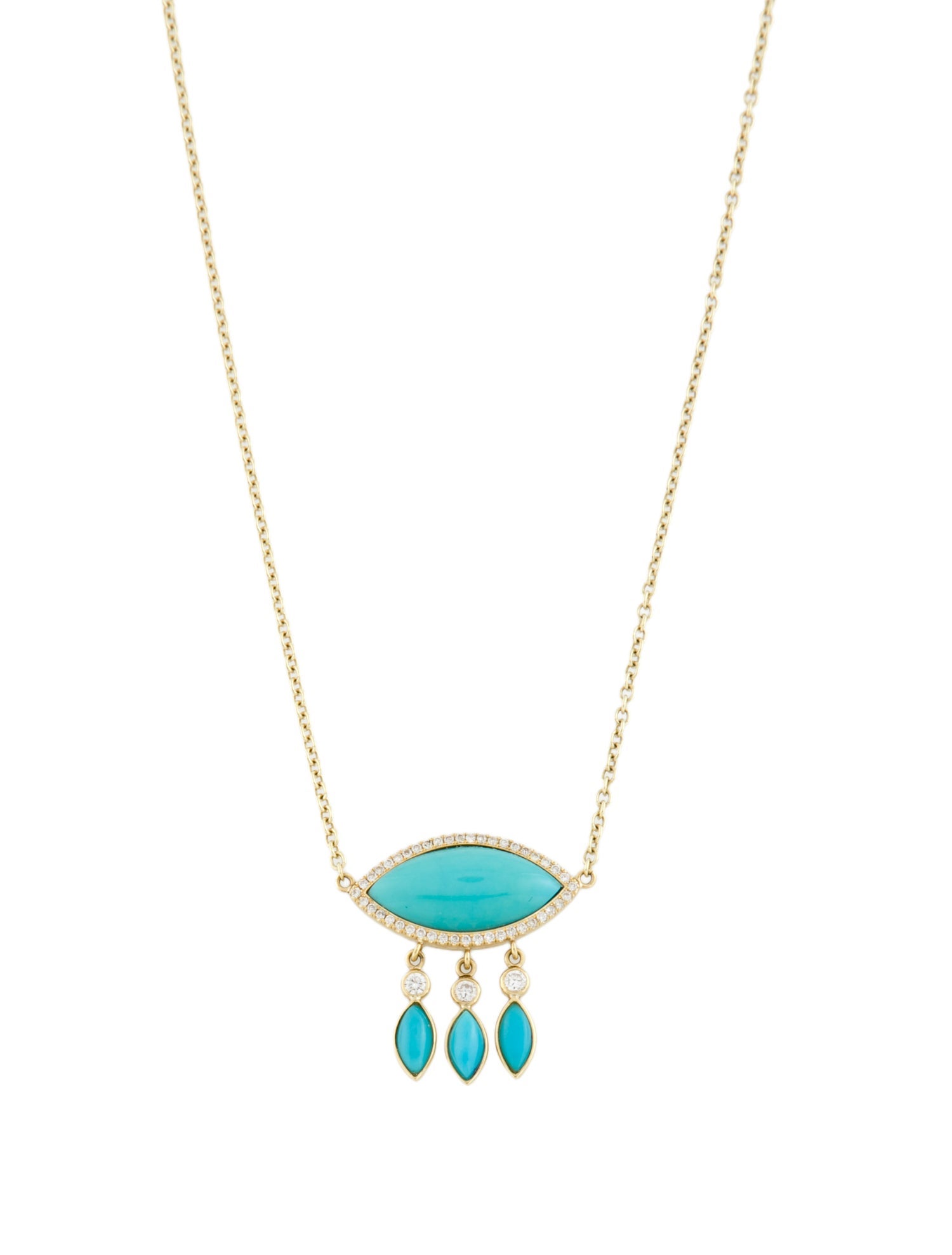 Jennifer Meyer 18K Composite Turquoise & Diamond Pendant w/ 14K Chain Necklace