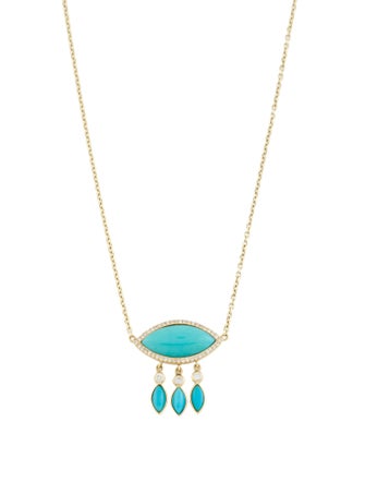 Jennifer Meyer 18K Composite Turquoise & Diamond Pendant w/ 14K Chain Necklace