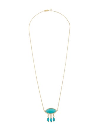 Jennifer Meyer 18K Composite Turquoise & Diamond Pendant w/ 14K Chain Necklace