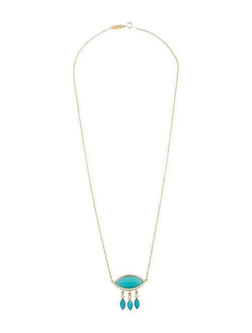 Jennifer Meyer 18K Composite Turquoise & Diamond Pendant w/ 14K Chain Necklace