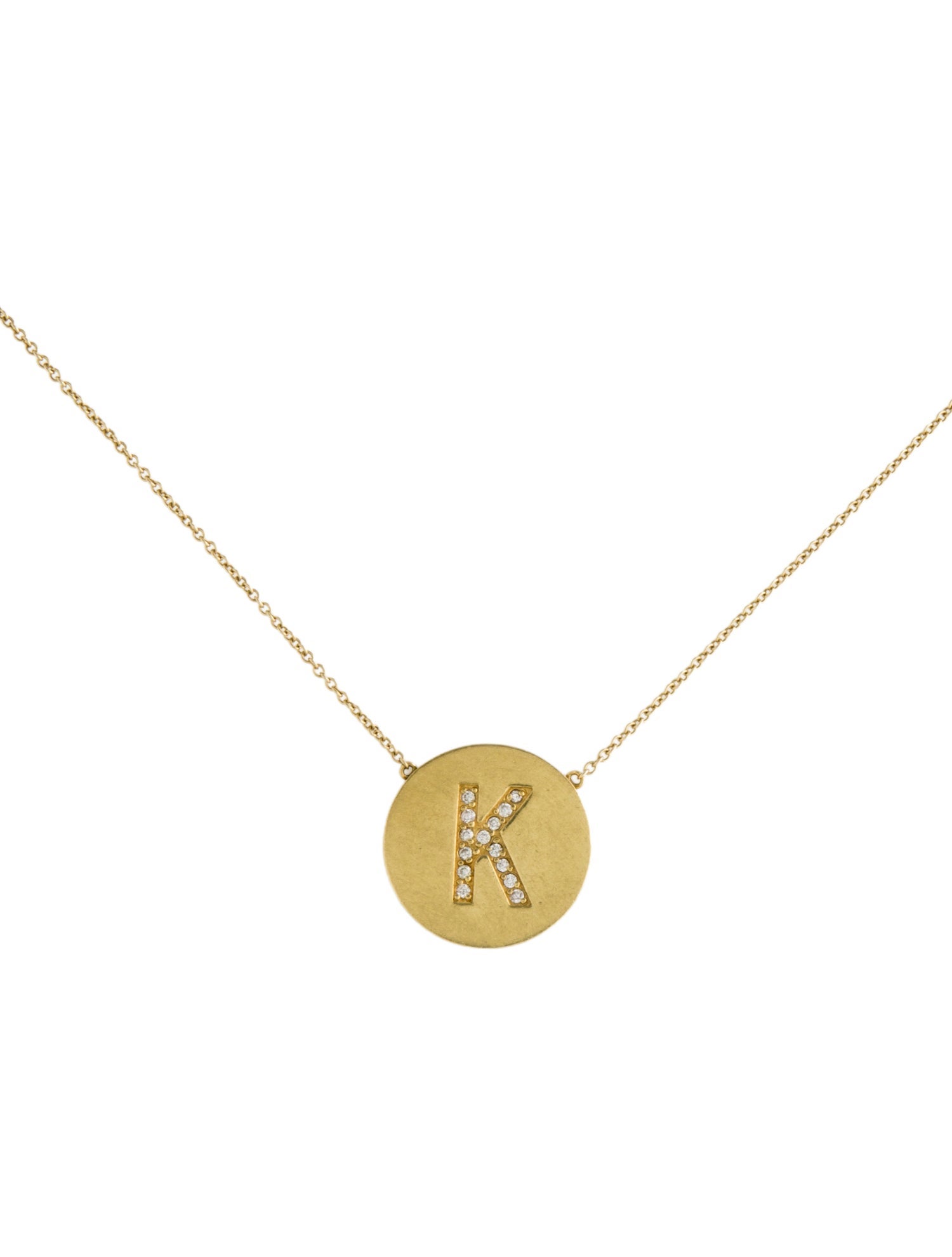 Jennifer Meyer Diamond Letter 'K' Disc Pendant Necklace