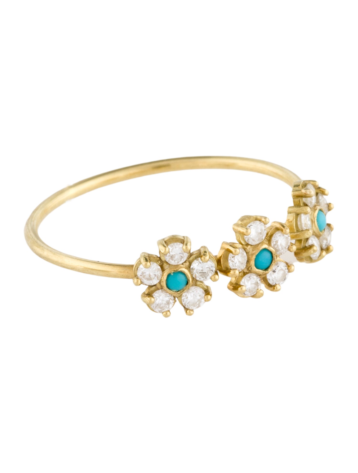 Jennifer Meyer 18K Turquoise & Diamond 3 Flower Ring
