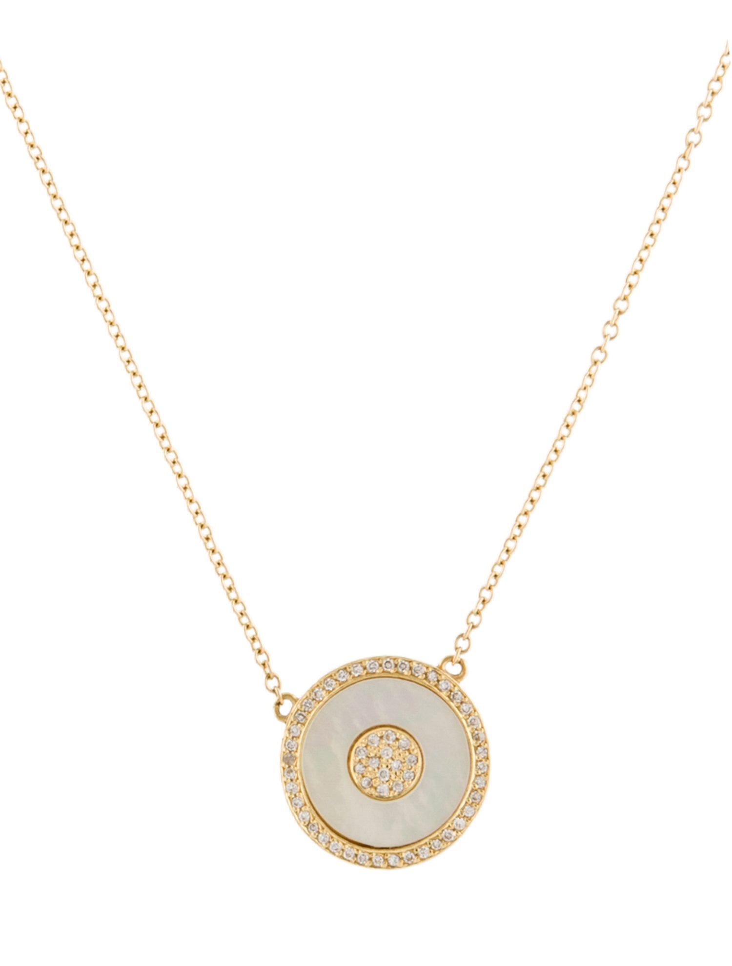 Jennifer Meyer 18k Mother of Pearl & Diamond Mini Inlay Evil Eye Pendant Necklace