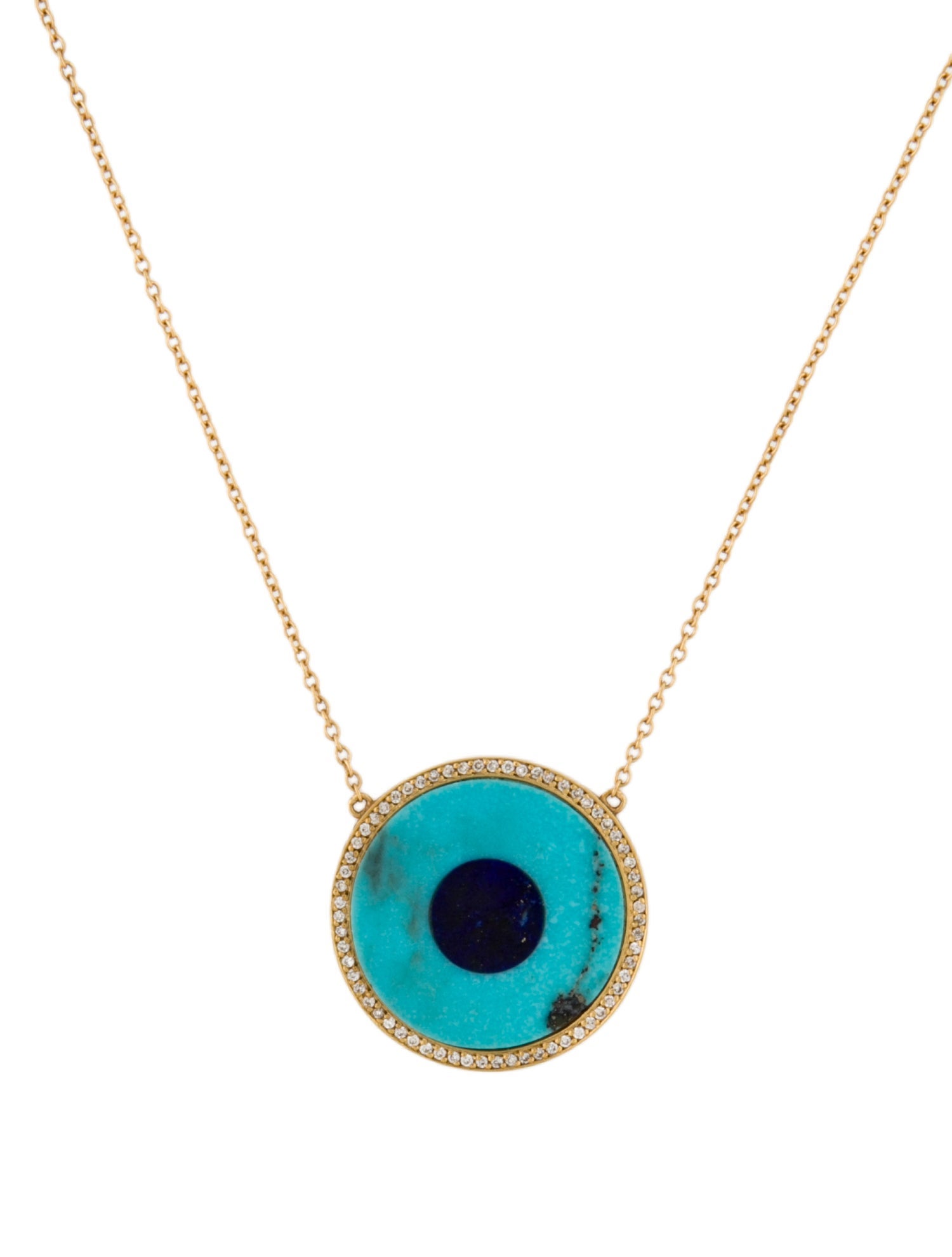 Jennifer Meyer 18K Diamond, Turquoise & Lapis Lazuli Inlay Evil Eye Necklace