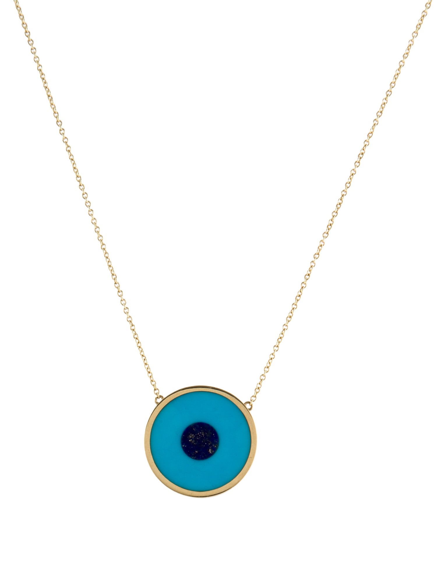 Jennifer Meyer 18K & 14K Turquoise & Lapis Lazuli Inlay Evil Eye Pendant Necklace