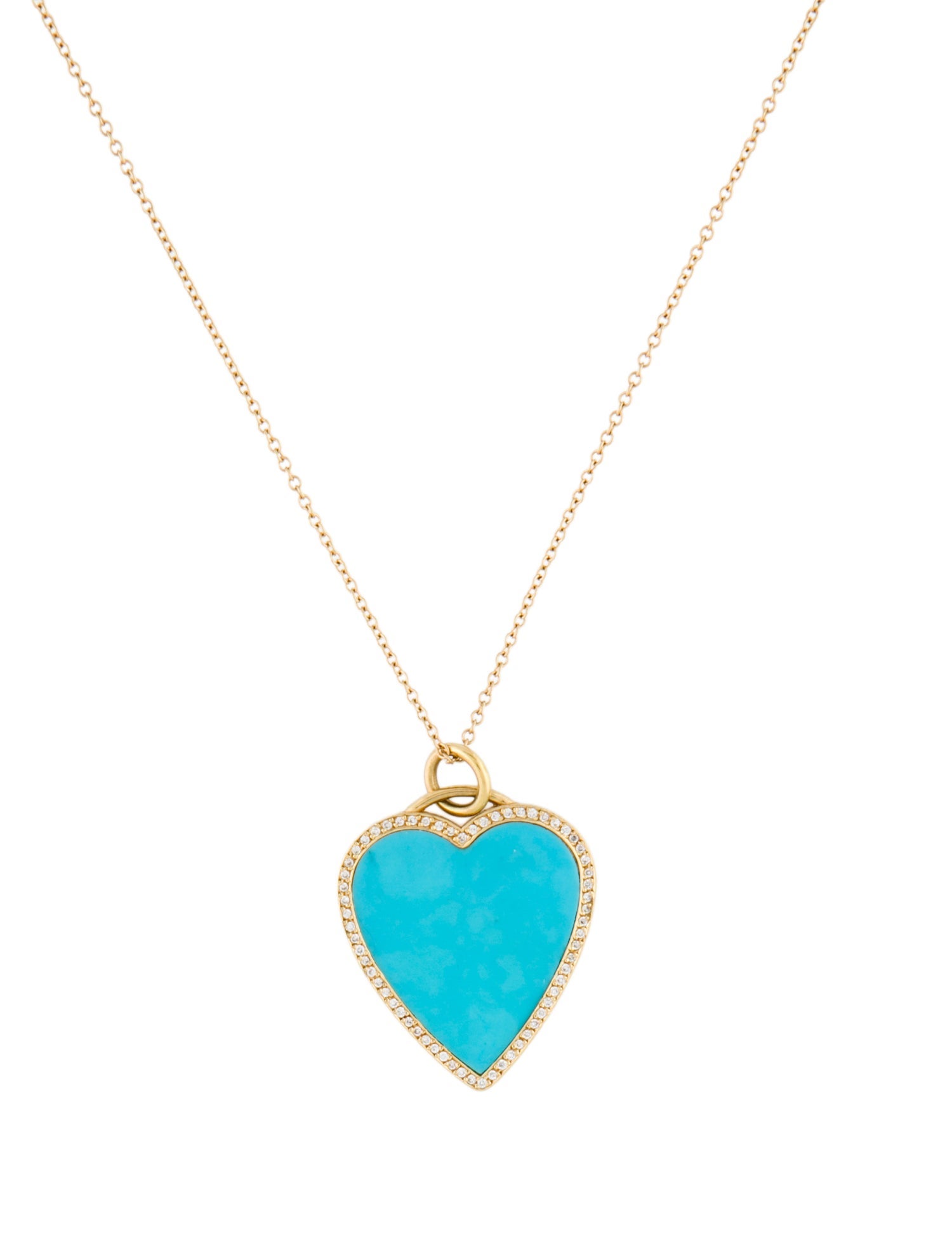 Jennifer Meyer 18K Composite Turquoise & Diamond Heart Pendant Necklace