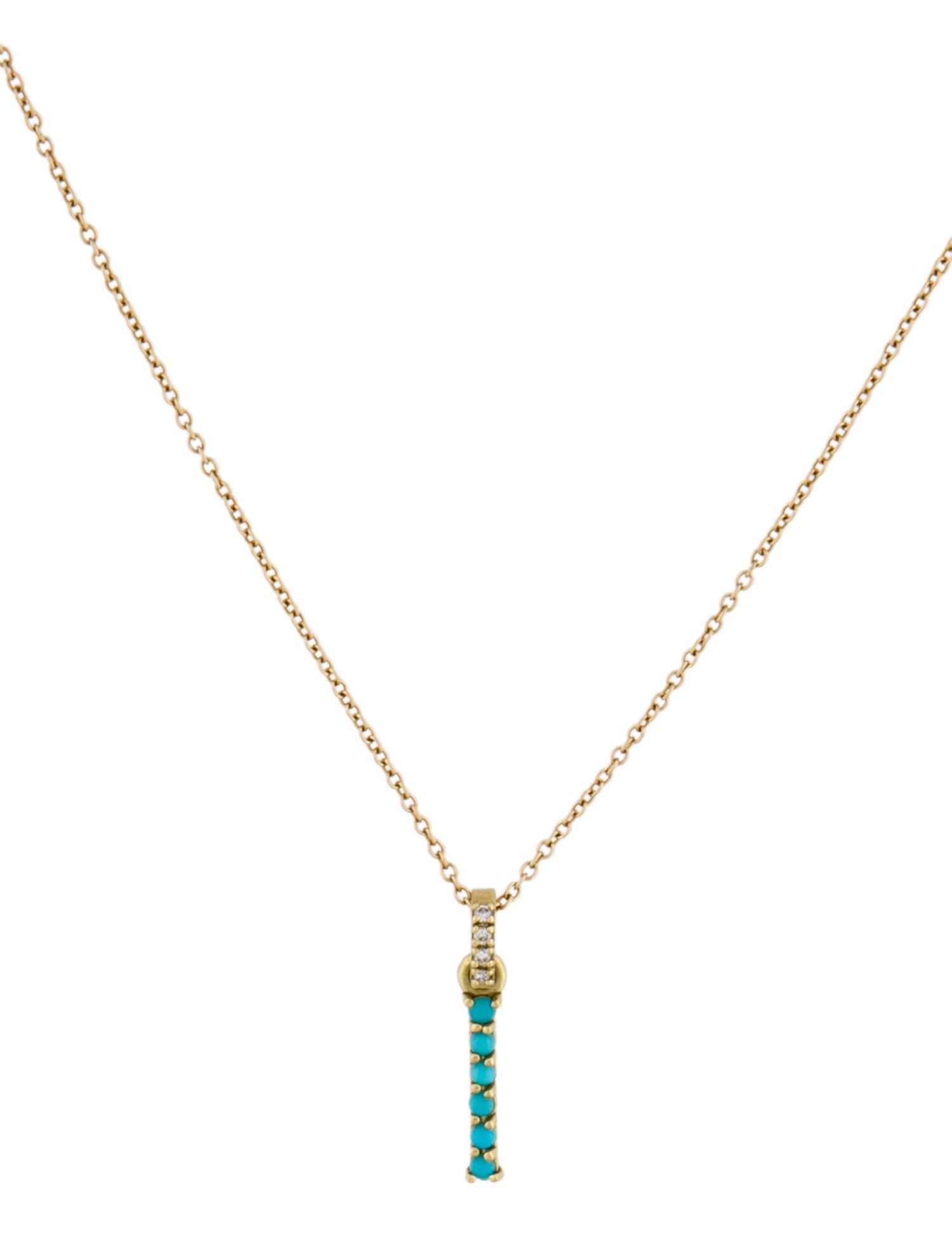 Jennifer Meyer 18K Turquoise Initial 'I' Pendant w/ 14K Necklace