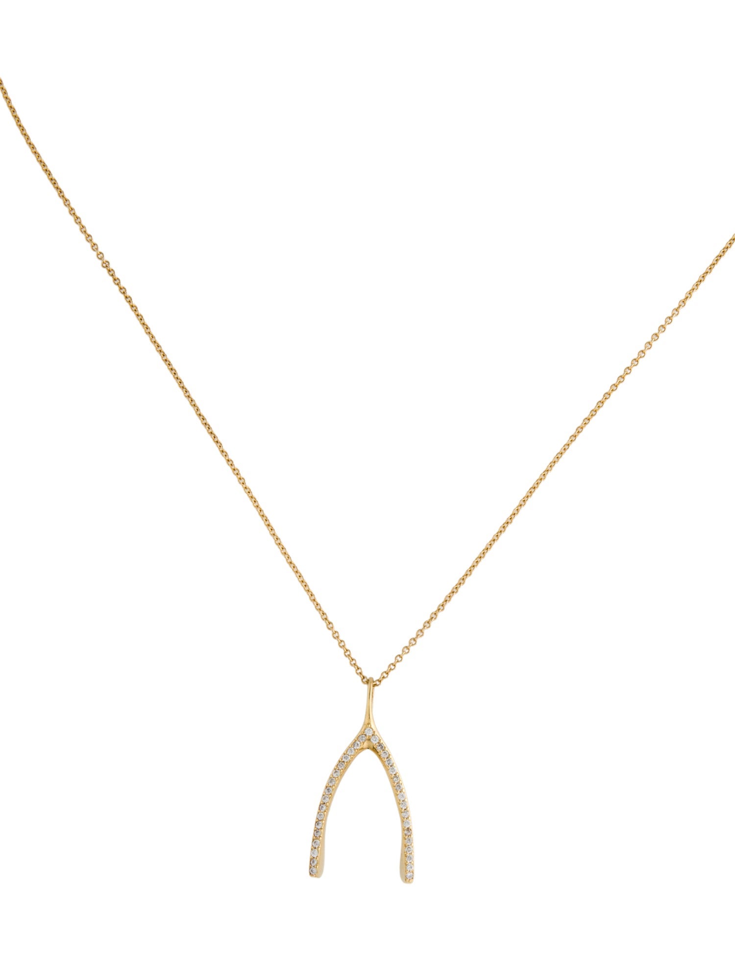 Jennifer Meyer 18K Diamond Wishbone Pendant w/ 14K Unbranded Chain Necklace