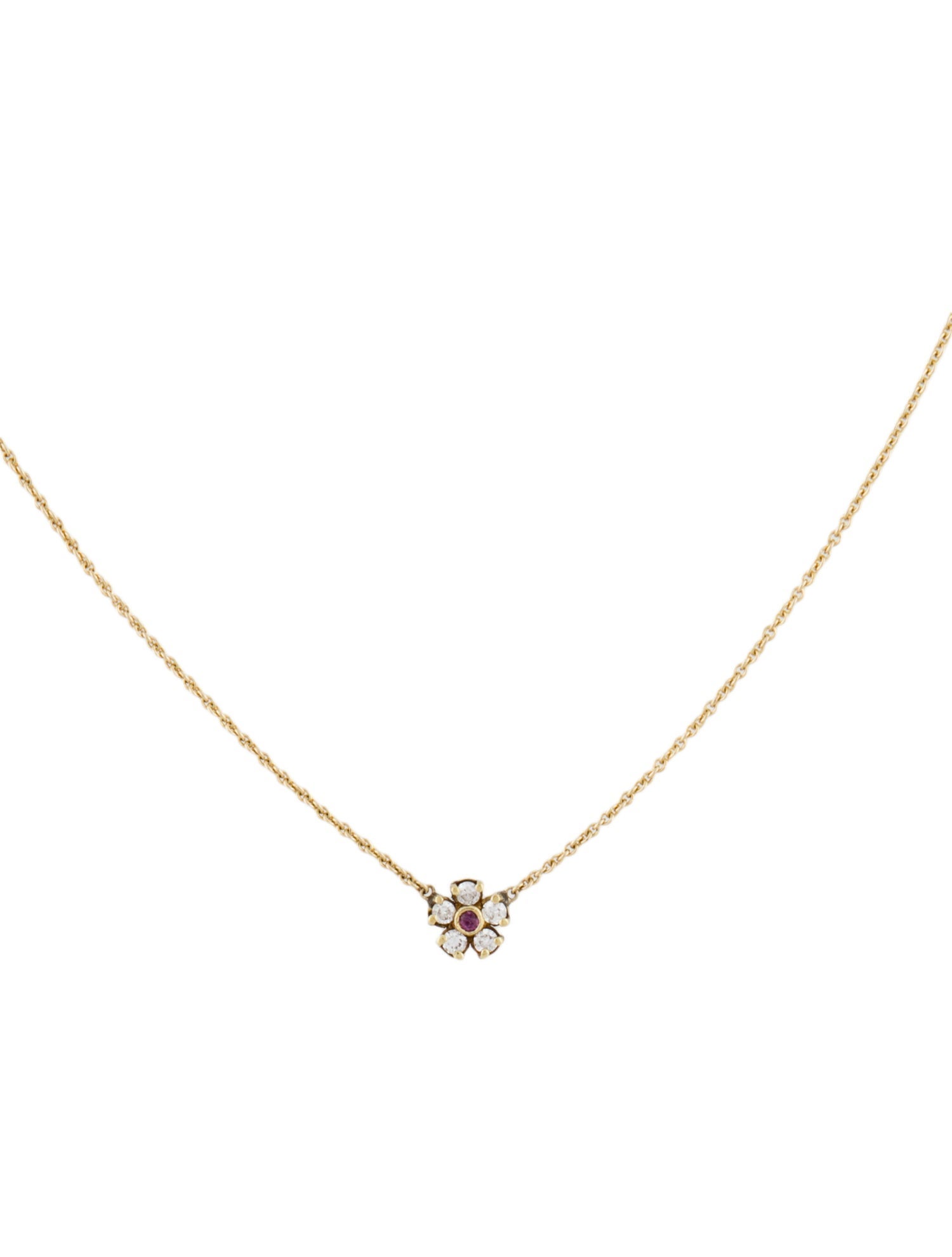 Jennifer Meyer 18K Pink Sapphire & Diamond Tiny Flower Pendant Necklace