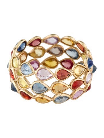 Jewelmak Band 14K Sapphire Pear Shape Triple Row Bezel Ring 7