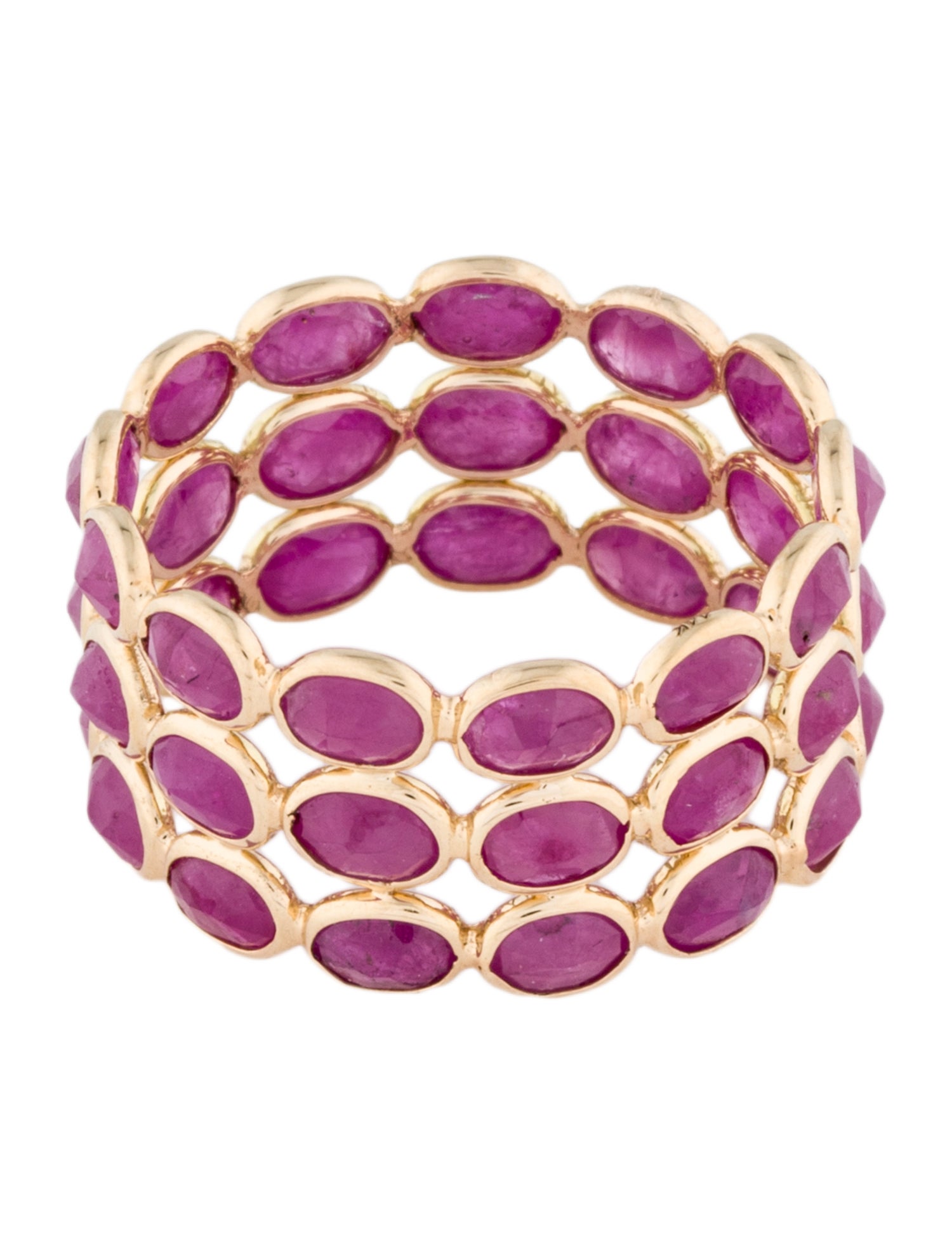 Jewelmak 14K 4.68ctw Ruby Triple Row Band