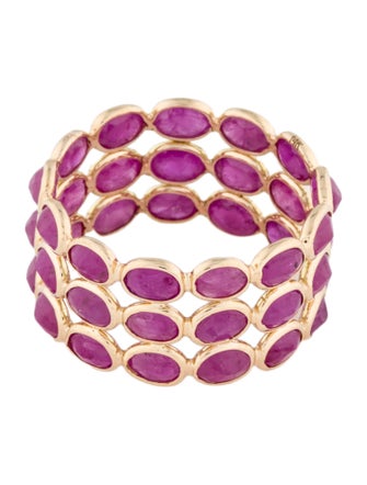 Jewelmak 14K 4.68ctw Ruby Triple Row Band