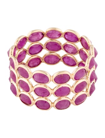 Jewelmak 14K 4.68ctw Ruby Triple Row Band