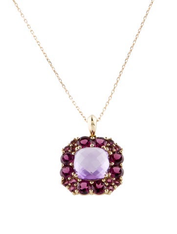 Jewelmak Pendant Necklace 14K Amethyst & Rhodolite Cluster
