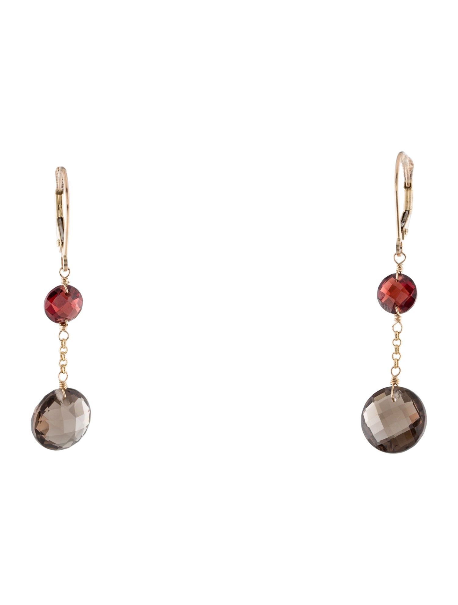 Jewelmak 14K Garnet & Smokey Quartz Drop Earrings