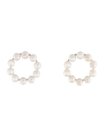Jewelmak 14K Pearl Circle Drop Earrings