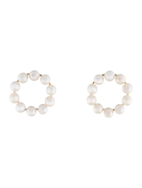 Jewelmak 14K Pearl Circle Drop Earrings