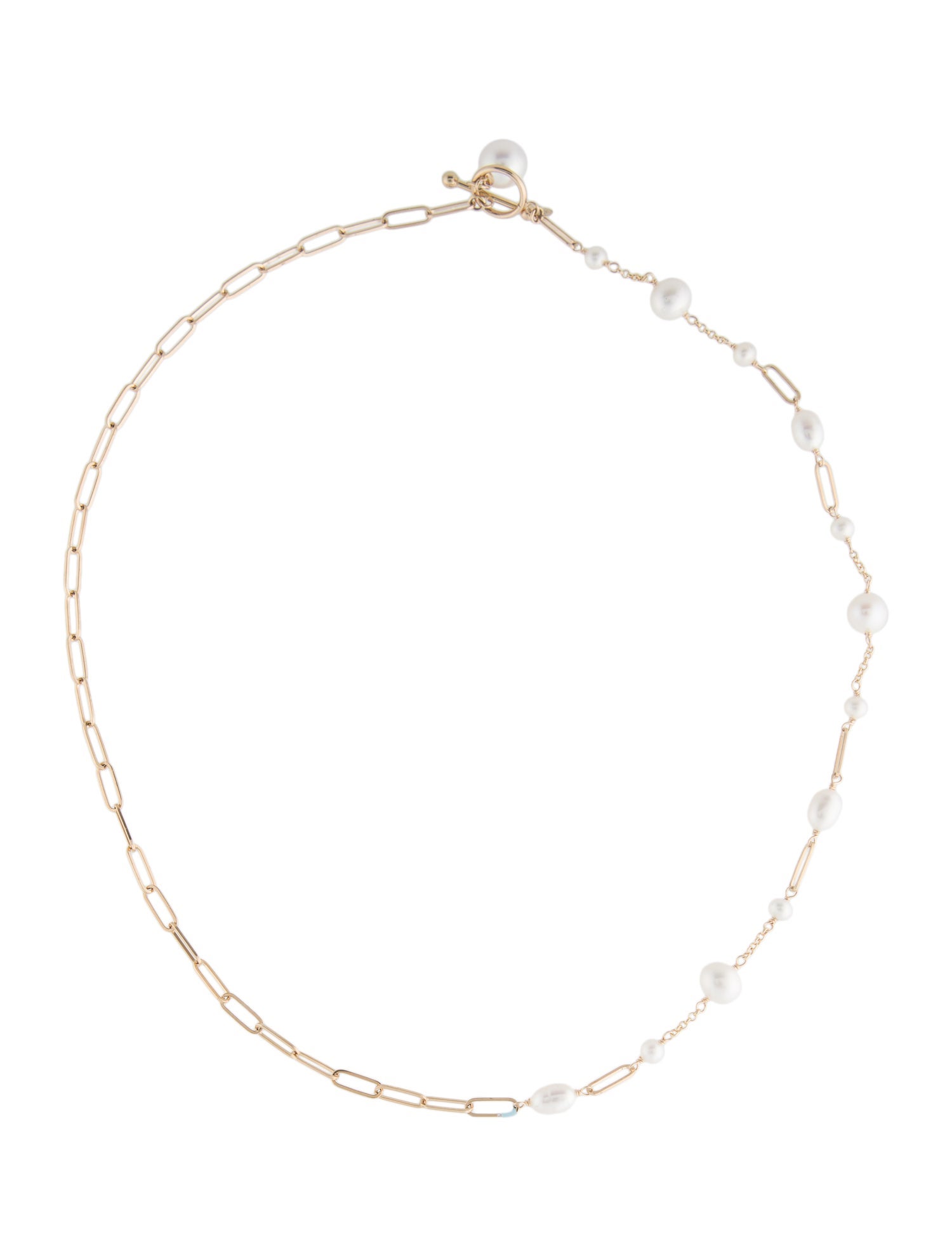 Jewelmak 14K Pearl Paperclip Chain Toggle Necklace