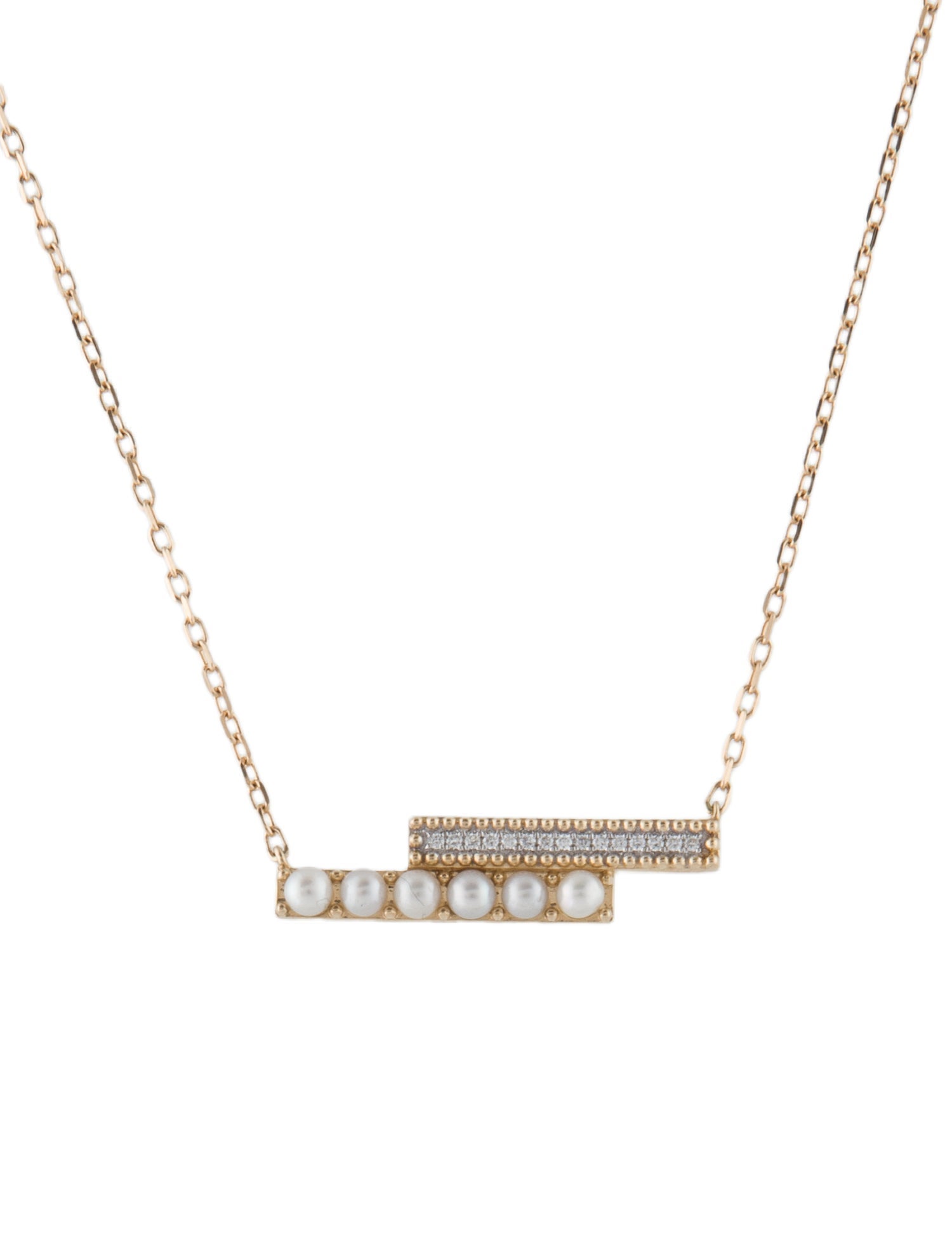 Jewelmak 14K Pearl & Diamond Bar Necklace