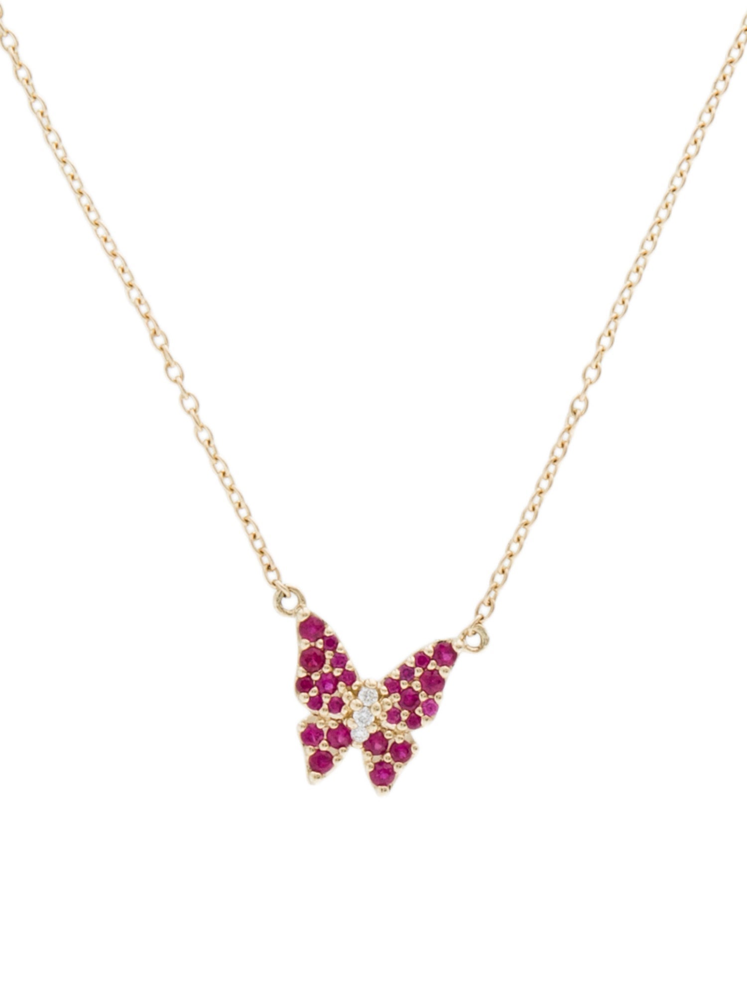 Jewelmak 14K Ruby & Diamond Butterfly Pendant Necklace