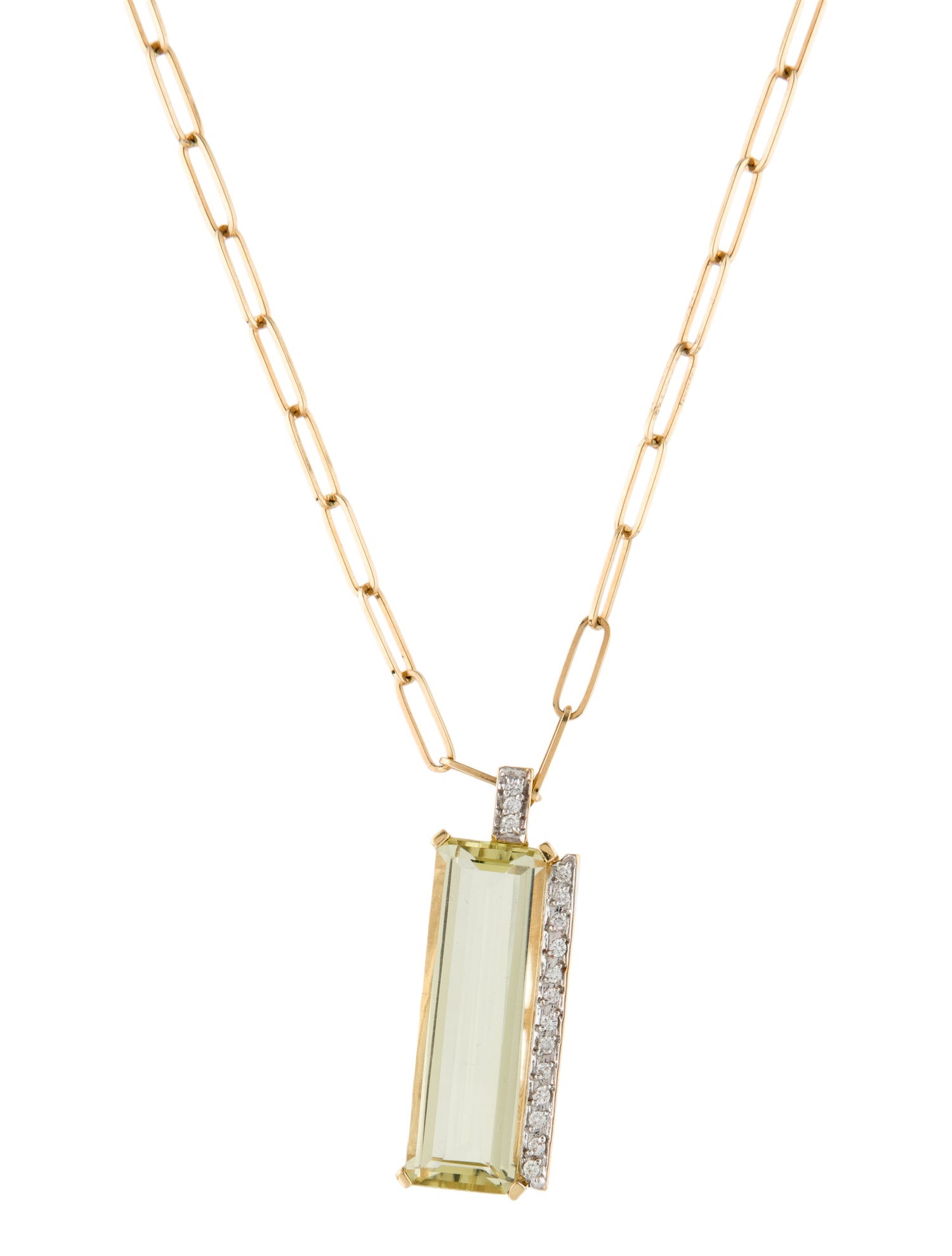 Jewelmak 14K 7.65ct Quartz & Diamond Pendant Necklace