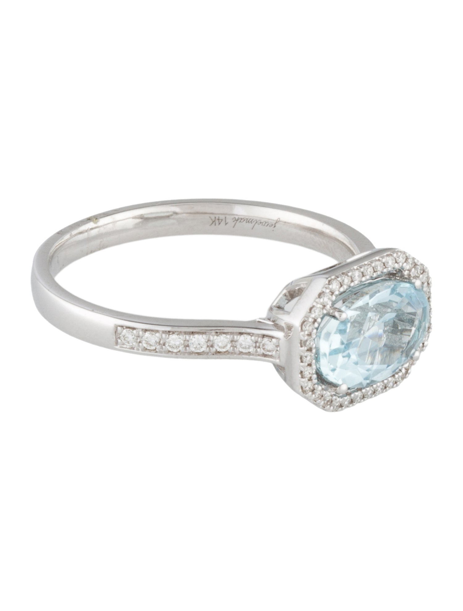 Jewelmak 14K 1.12ct Aquamarine & Diamond Cocktail Ring