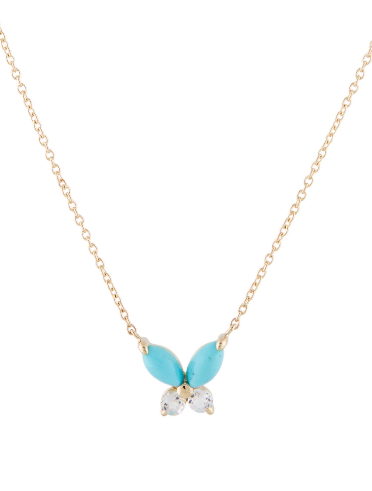 Jewelmak 14K Turquoise & Topaz Butterfly Pendant Necklace