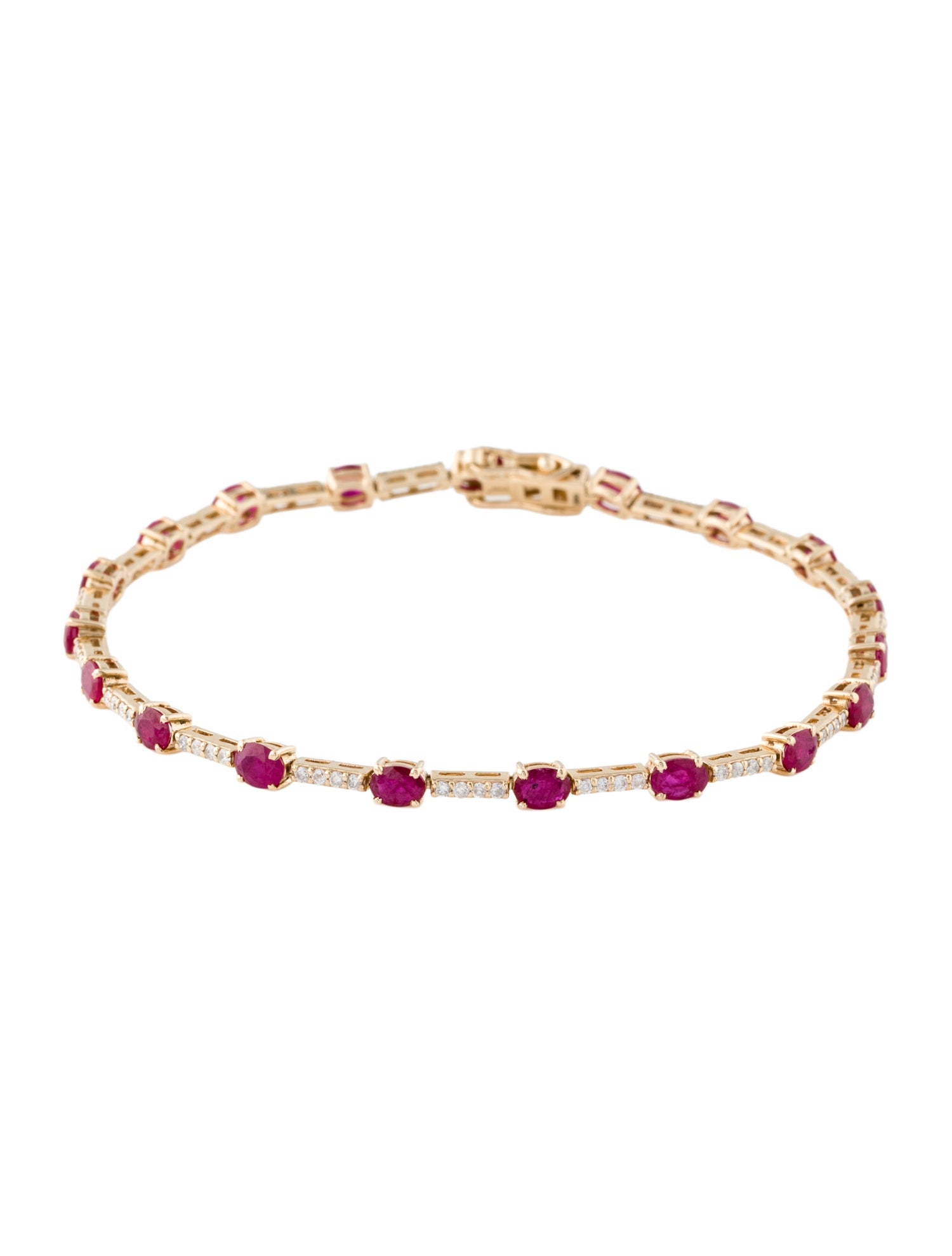Jewelmak 14K 3.02ctw Glass-Filled Ruby & Diamond Link Bracelet