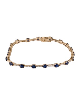 Jewelmak 14K 3.55ctw Sapphire & Diamond Tennis Link Bracelet