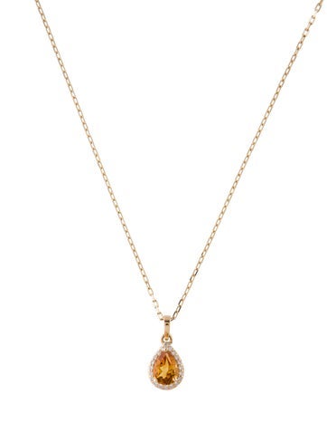 Jewelmak Necklace Sets 14K Citrine & Diamond Pendant Necklace, Earrings, Cocktail Ring Set 7.5