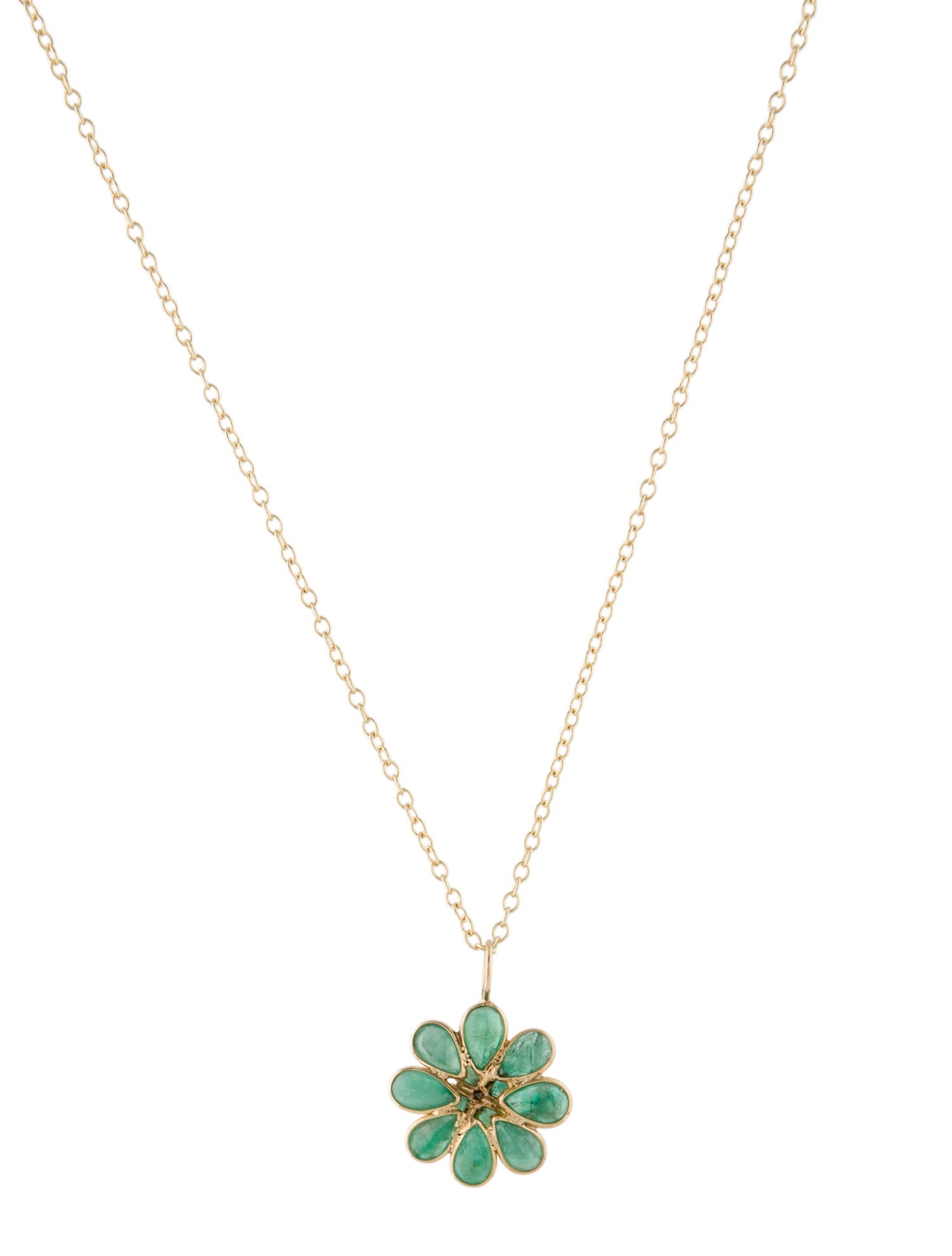 Jewelmak 18K 1.36ctw Emerald & Diamond Flower Pendant Necklace