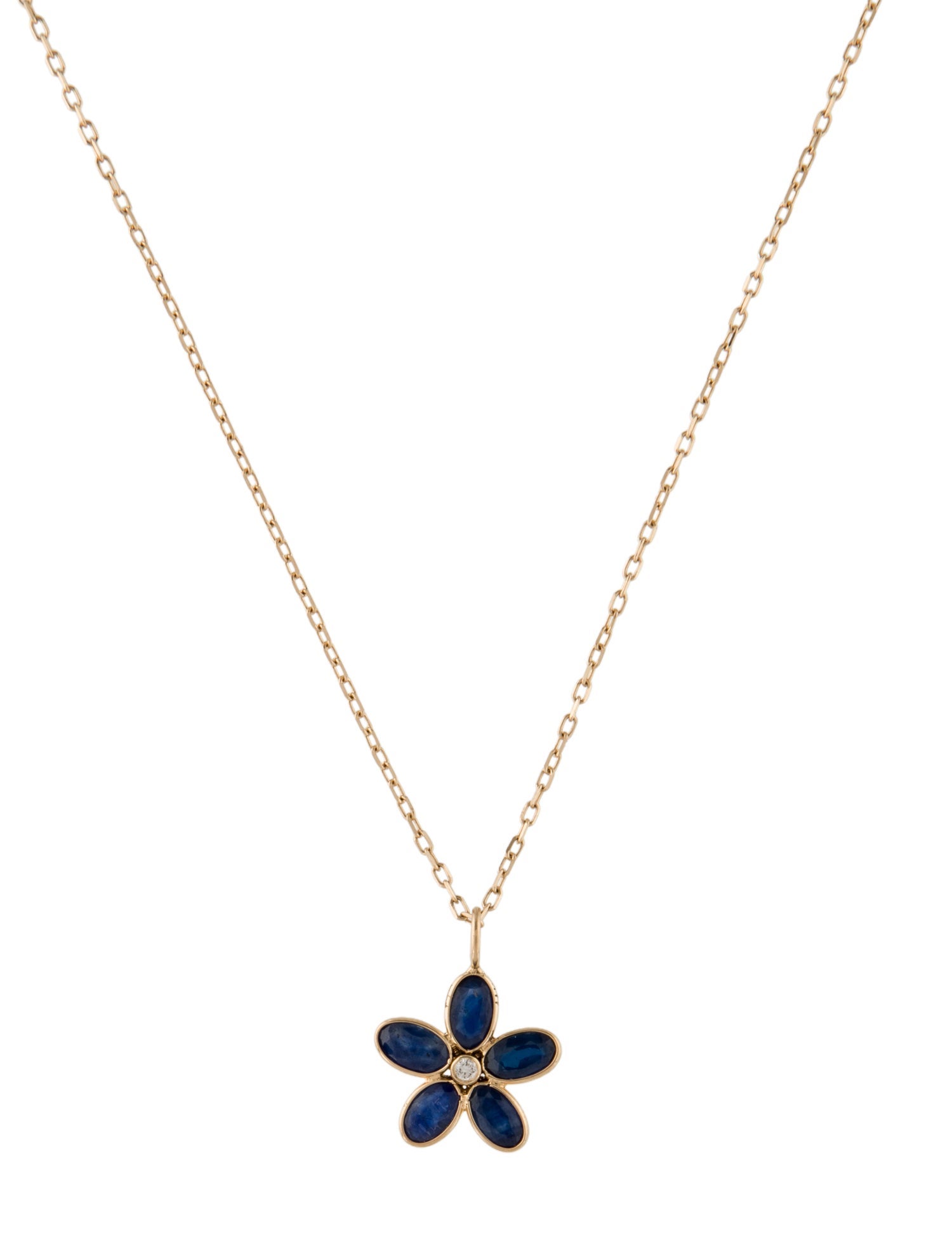 Jewelmak 14K Diamond & Sapphire Flower Pendant Necklace