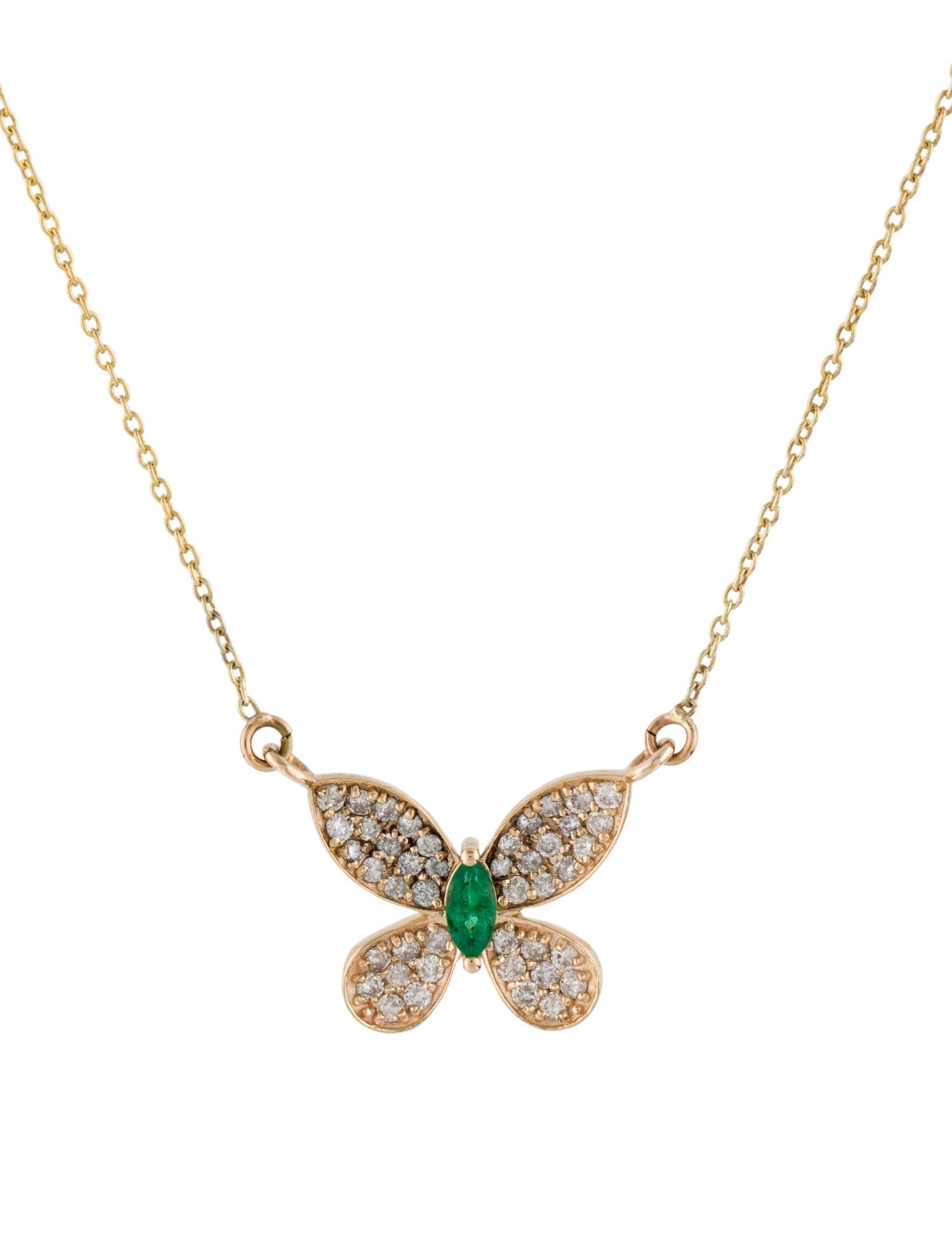 Jewelmak 14K Emerald & Diamond Butterfly Pendant Necklace