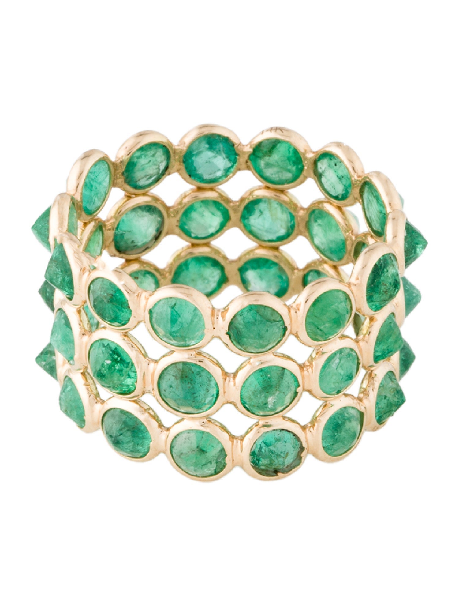 Jewelmak 14K 6.42ctw Emerald Triple Row Eternity Band