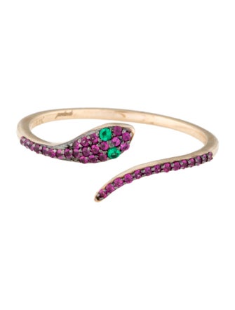 Jewelmak 14K Emerald & Ruby Snake Bypass Band