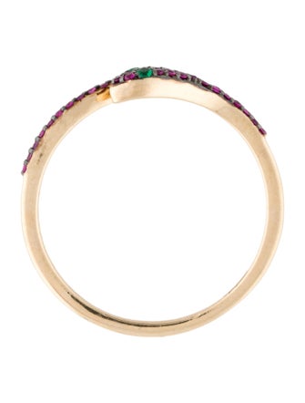 Jewelmak 14K Emerald & Ruby Snake Bypass Band